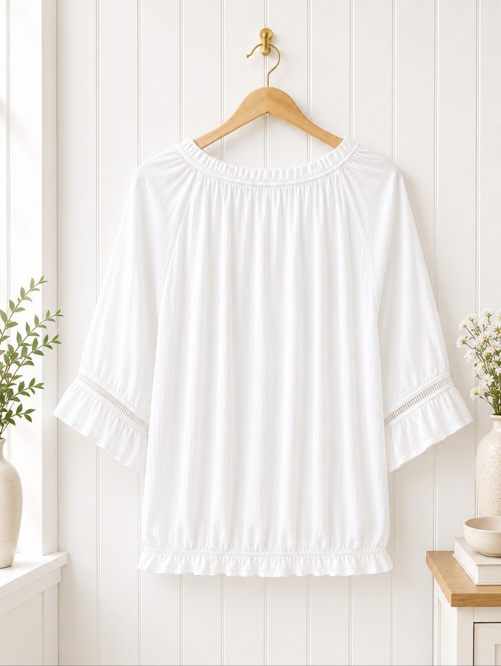 Ryan Michelle | White Lace Trim Peasant Blouse | Size 2X | Boho Cottagecore Top - Picture 6 of 8